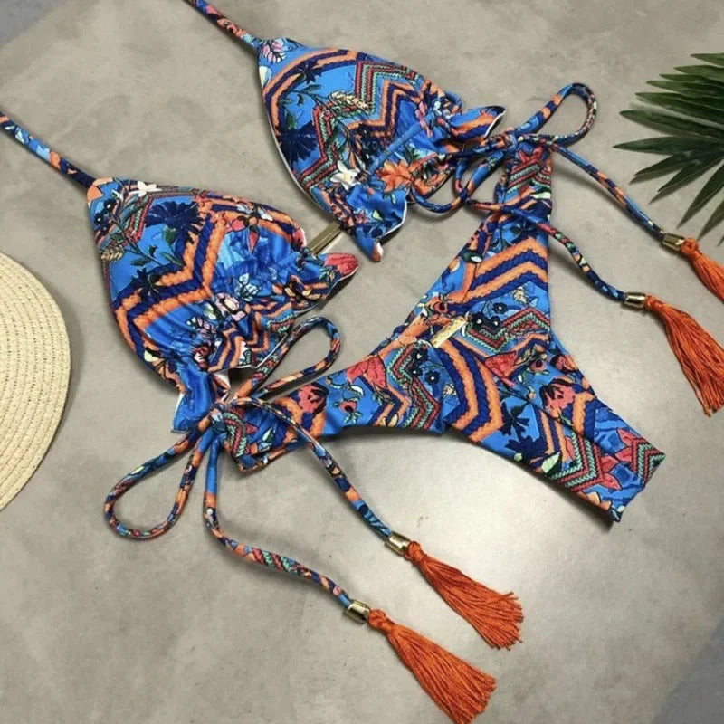 Women's Gold & White Snowflakes Recycled Bikini - Quick Drying Fabric With UPF 50+