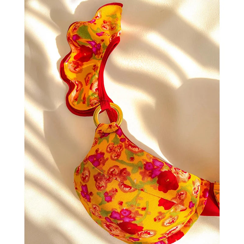 Ruffle Sleeve Trumpet Floral Bikini Set main image 0