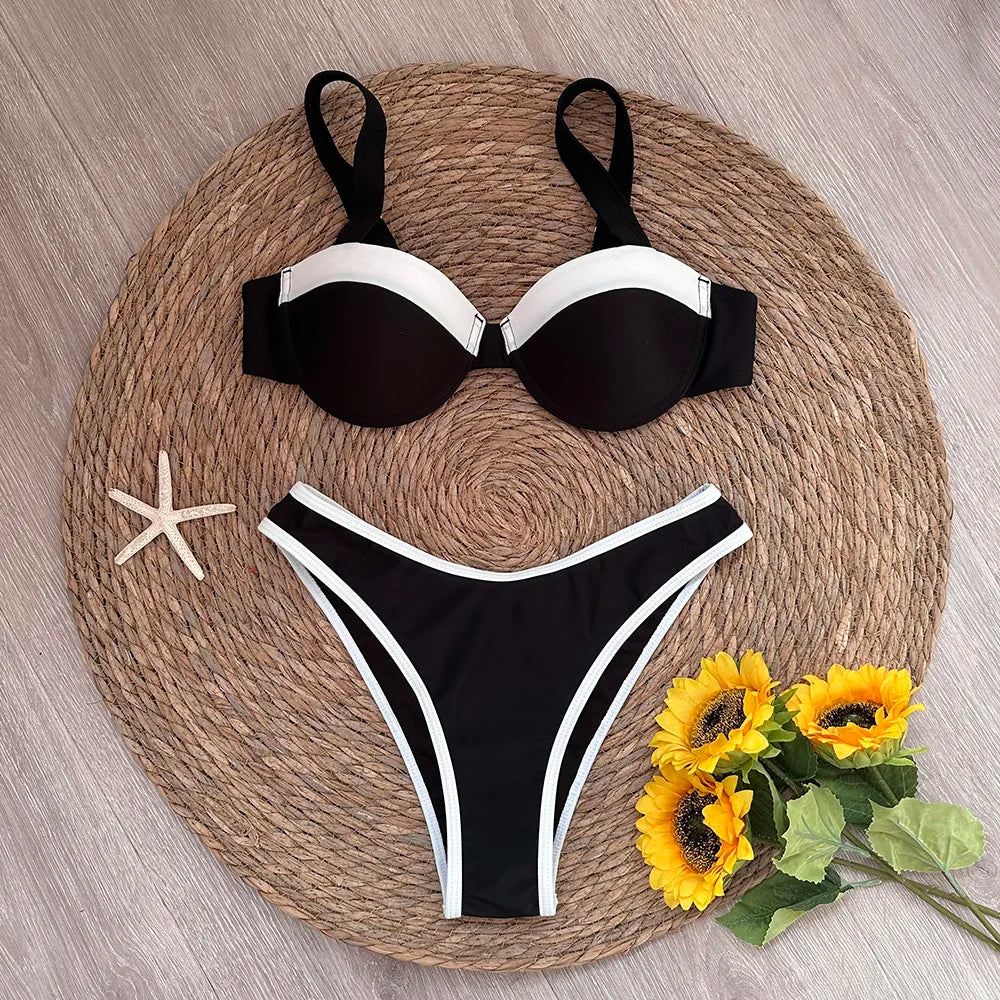 Chic Black And White Two piece Swimsuit Set on Luulla
