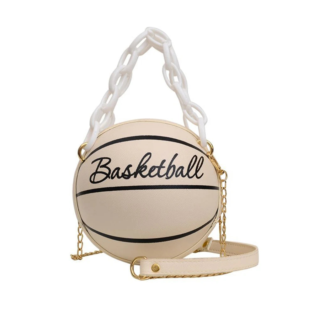 Round Basketball Shaped Pink Crossbody Handbag With Chain on Luulla