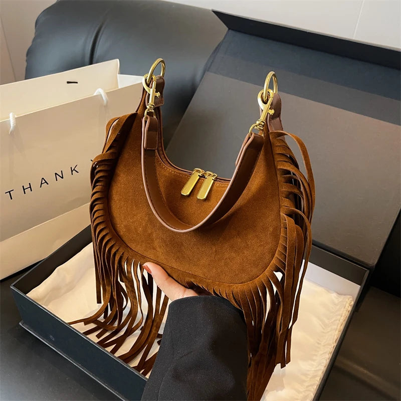 Chic Bohemian Suede Tassel Shoulder Bag For Women on Luulla