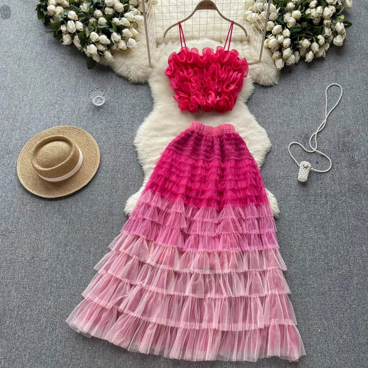 Colorful Multi-layered Ruffled Tulle Maxi Skirt on Luulla