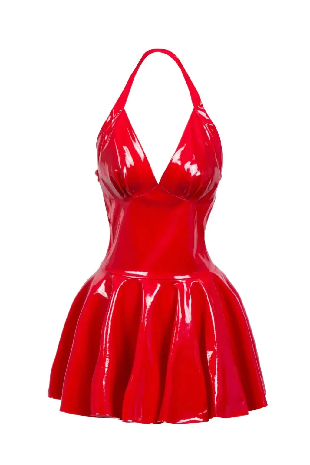 Stylegoing Glossy Red Halter Latex Dress Skater Skirt