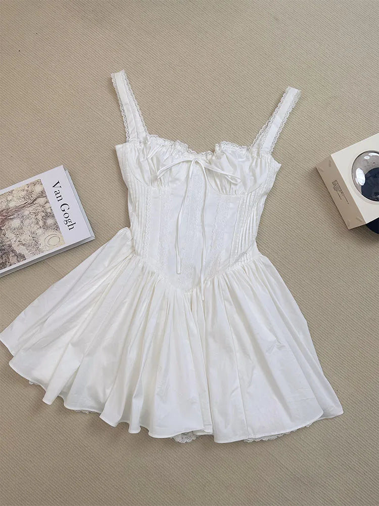 wedding dress corset lace Zapaka Women White Corset Ruffled A-Line Wedding Dress with Lace Sweetheart Lace-Up Back Bridal Dress, White / US2 main image 1