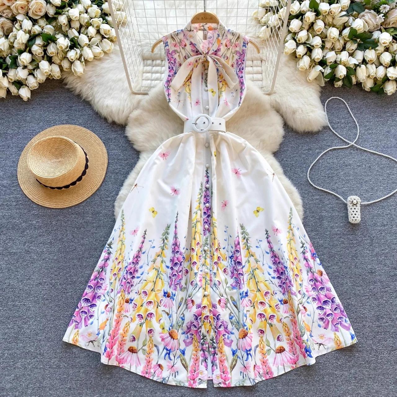 Floral Summer Midi Dress With Belted Waist