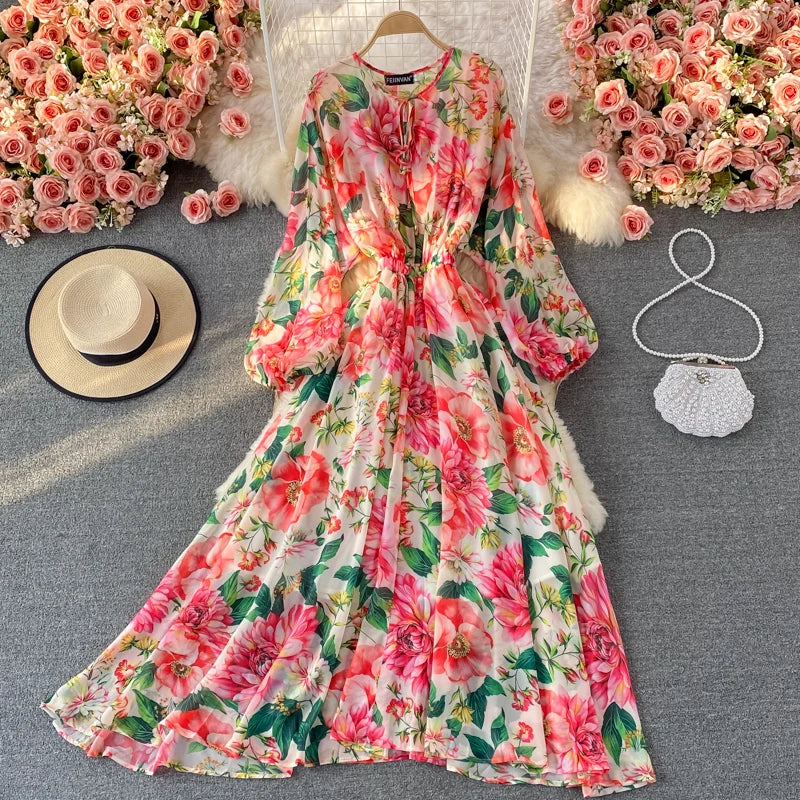 Floral Bohemian Maxi Dress With Balloon Sleeves on Luulla