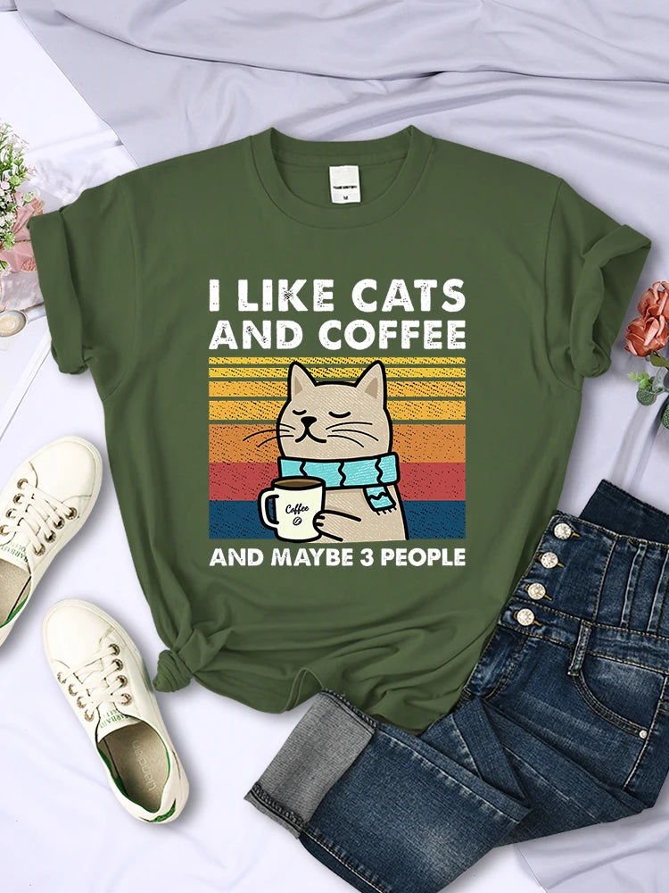 Cats, Coffee, And People Funny Graphic Tee on Luulla