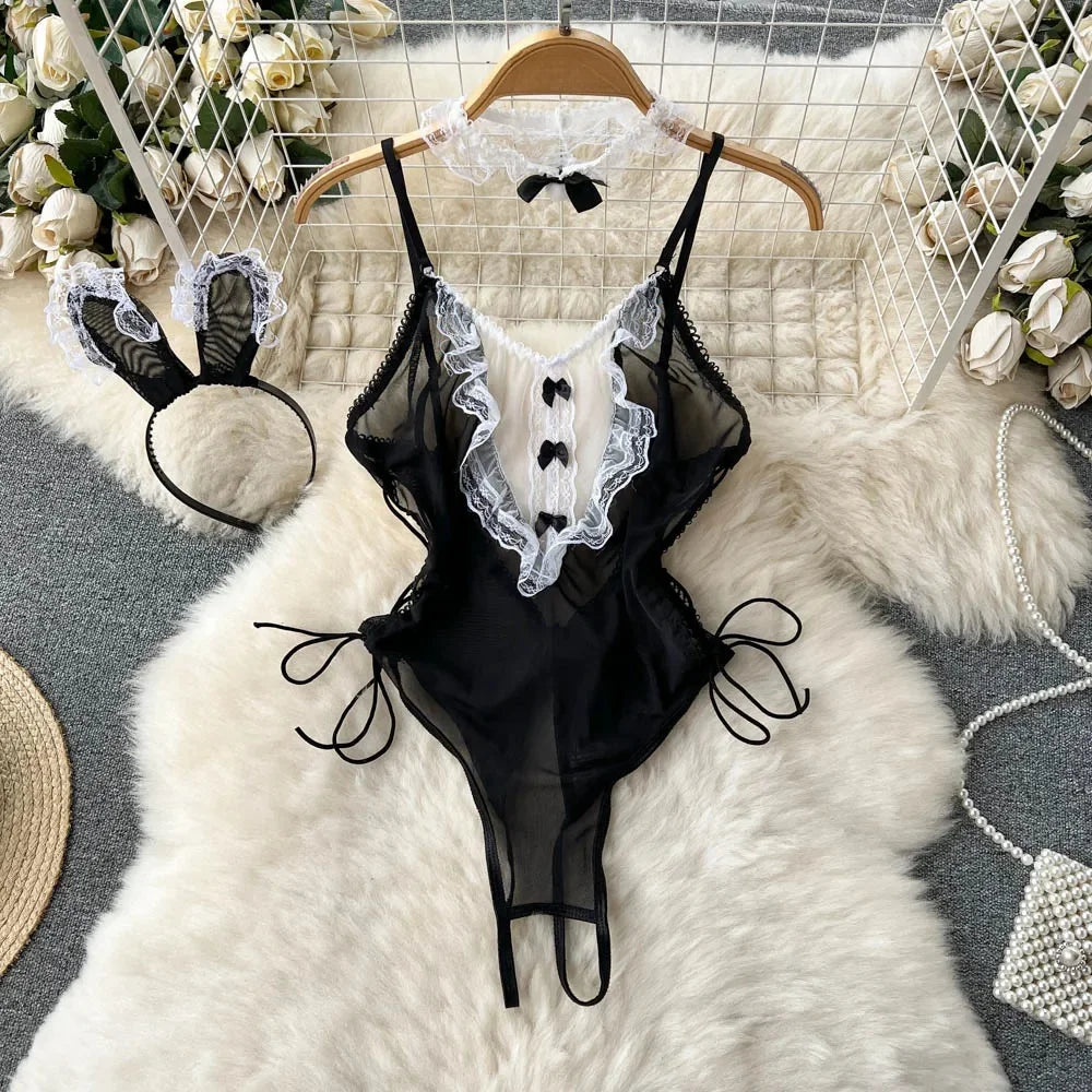 Sexy Black Sheer Mesh Lace Teddy Lingerie on Luulla