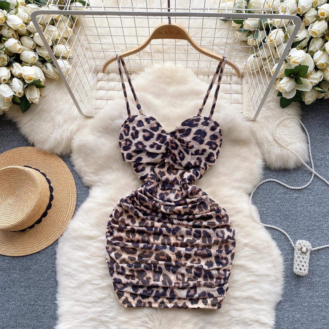 Leopard Print Ruched Bodycon Mini Dress