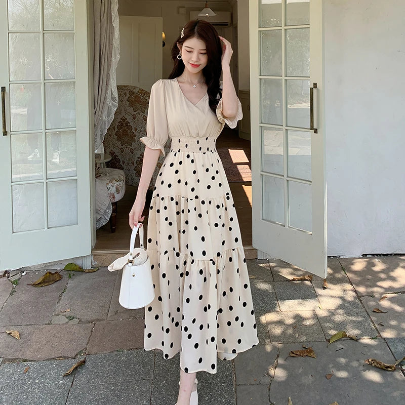 Elegant Polka Dot Long Sleeve Maxi Dress