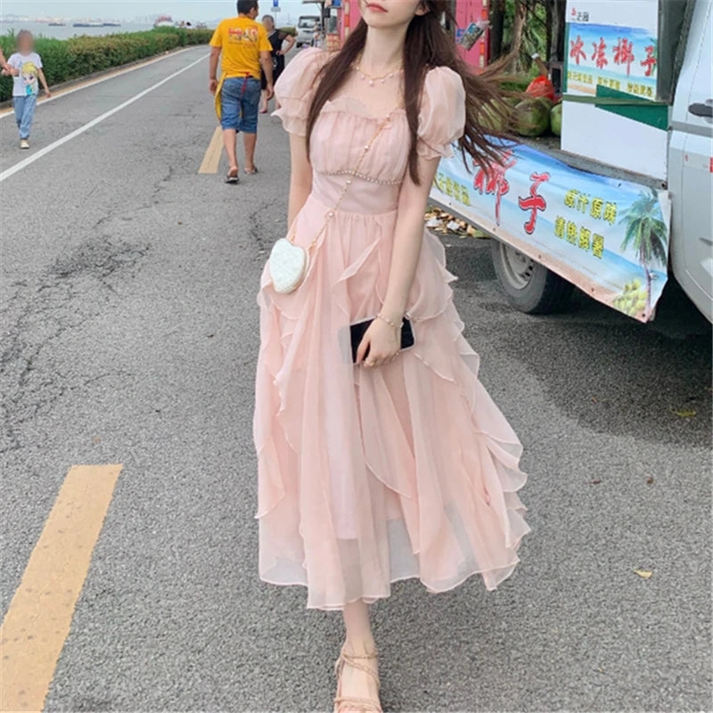 Chiffon ruffle maxi dress hot sale