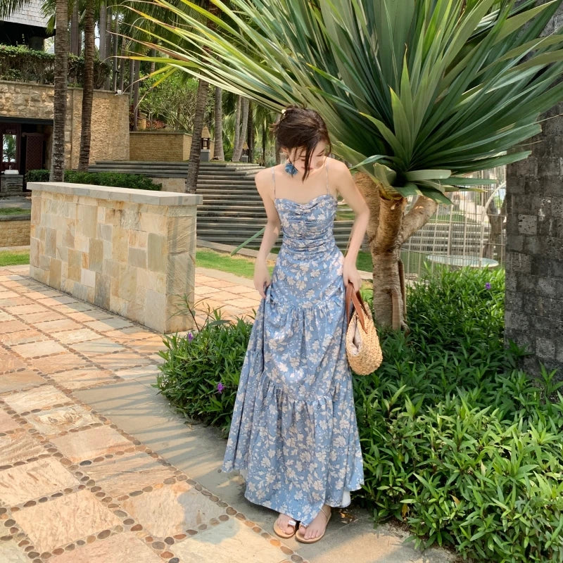 blue floral spaghetti strap dress CLEARANCE main image 1