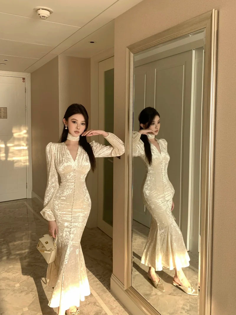 White velvet dress long outlet