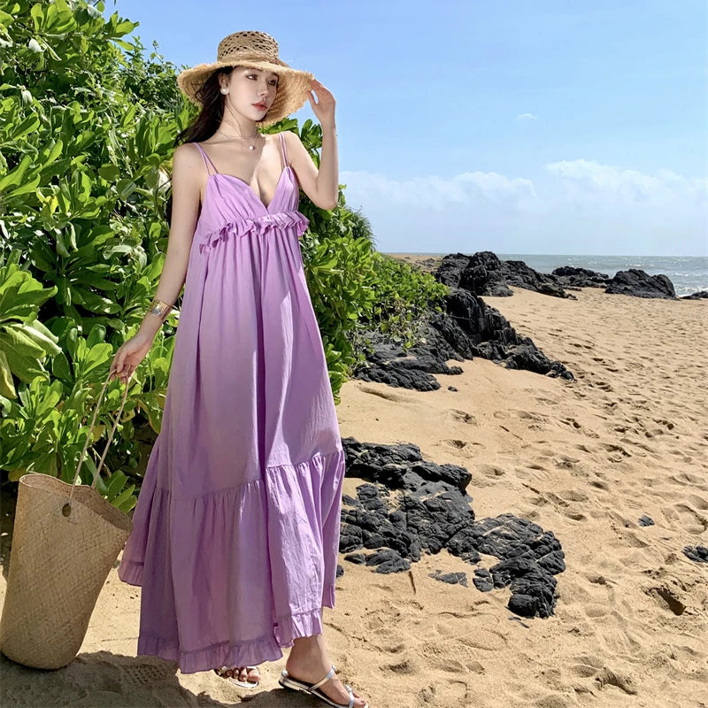 strapless open back dress Lace-Up Back Long Purple Prom Dress with Sequins Purple / 12