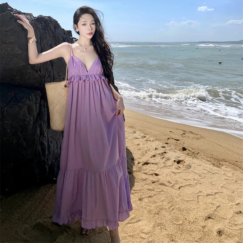 lavender boho maxi dress Lilac Floral Boho Prom Dresses Spaghetti Strap Junior Prom Dress ARD2073 main image 0
