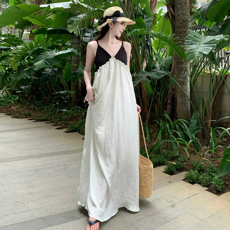 Summer Beach Maxi Dress Women Boho Long Bikini Cover Up High Waist Casual V-Neck Dresses main image 1