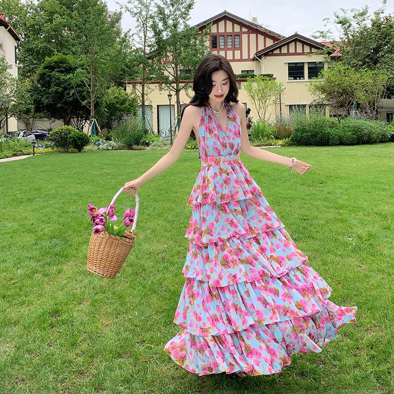 Floral Tiered Halter Maxi Dress Summer Fashion on Luulla