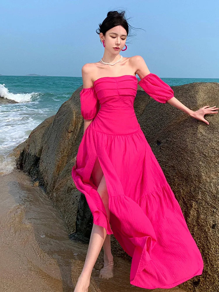 strapless open back dress Chic Sweetheart Hot Pink Long Prom Dresses Cheap Evening Party Dress  SEW0193 main image 1