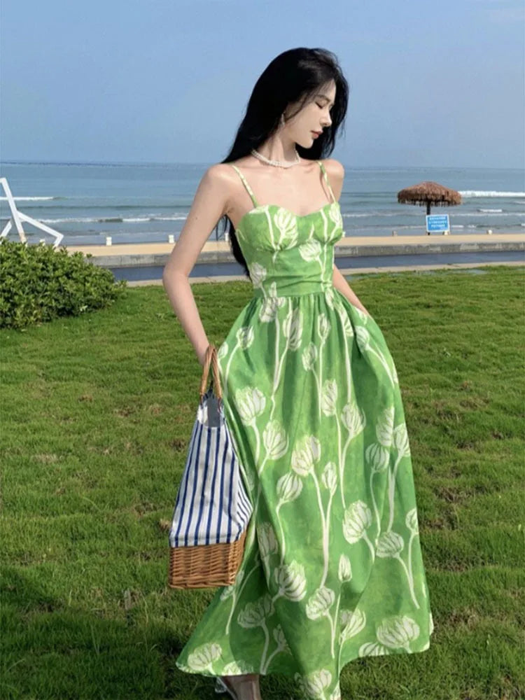 green floral spaghetti strap dress Floral Spaghetti Strap Wrap Dress main image 1