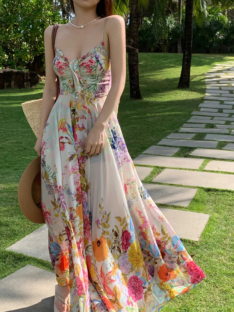 floral maxi dress with tie straps Pink Floral Print Maxi with Tie Strap Shoulders  Peacocks & Pearls  Lexington