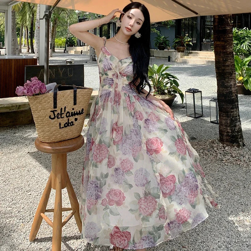Floral Chiffon Summer Dress For Women - Elegant