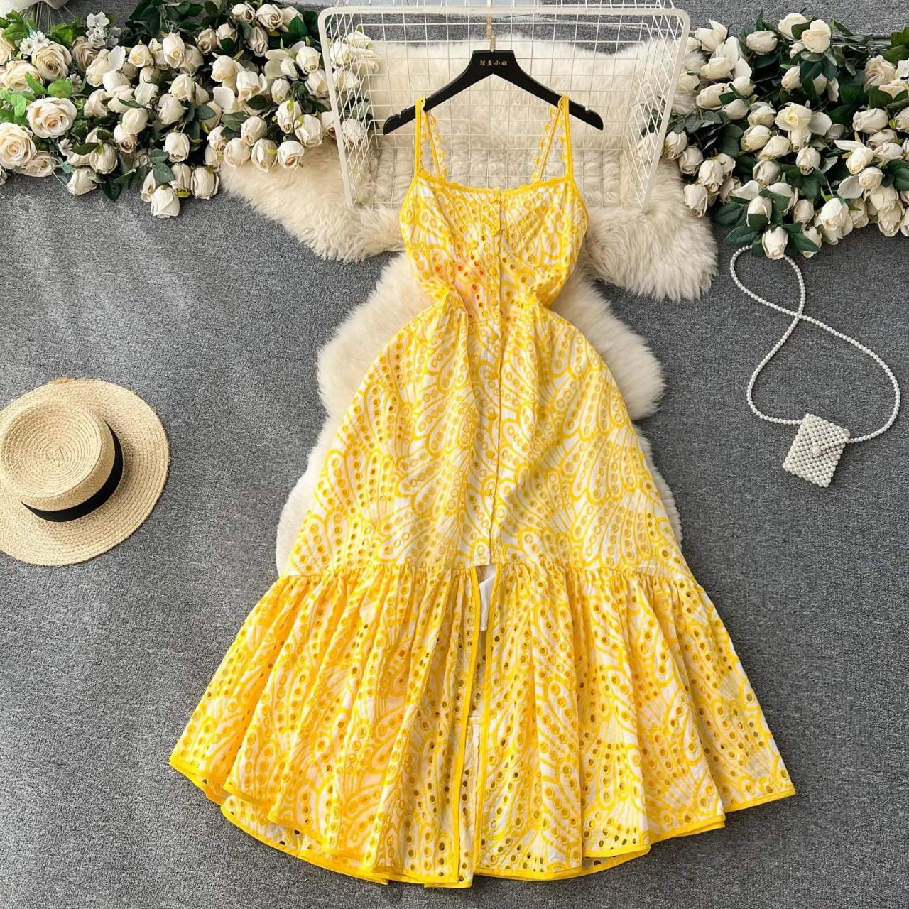 Yellow Floral Summer Dress With Spaghetti Straps on Luulla