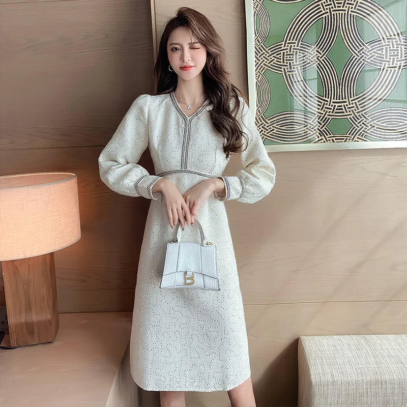 knee length dresses for ladies Women's Ivory Sequin Midi Dress