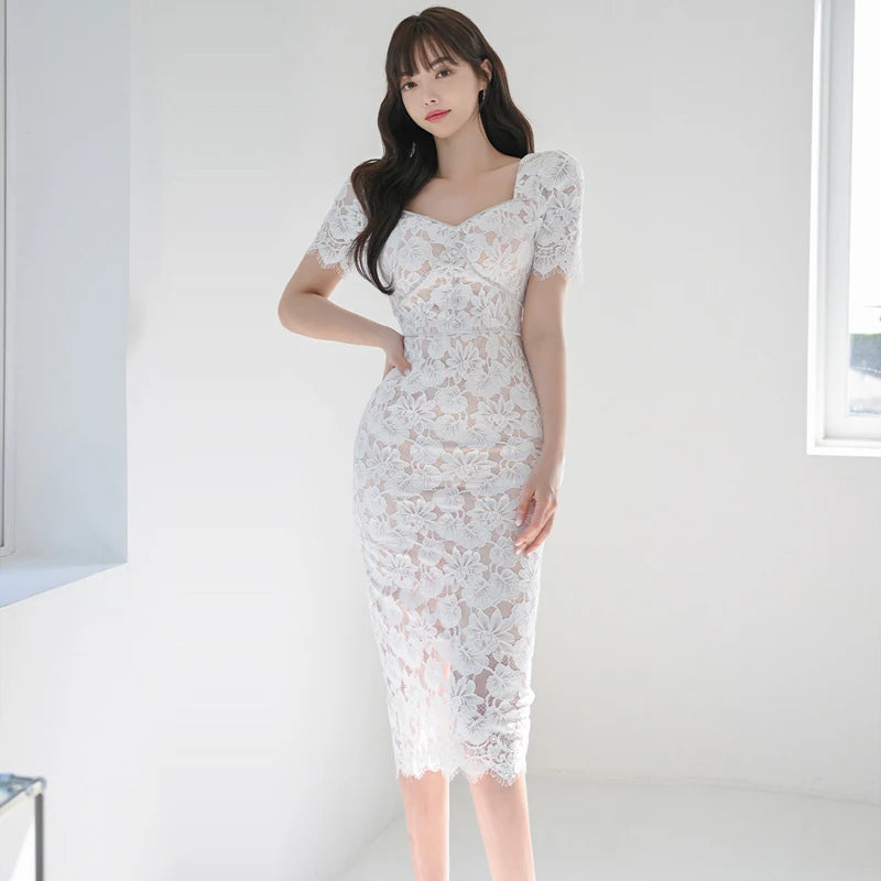Floral lace bodycon dress outlet
