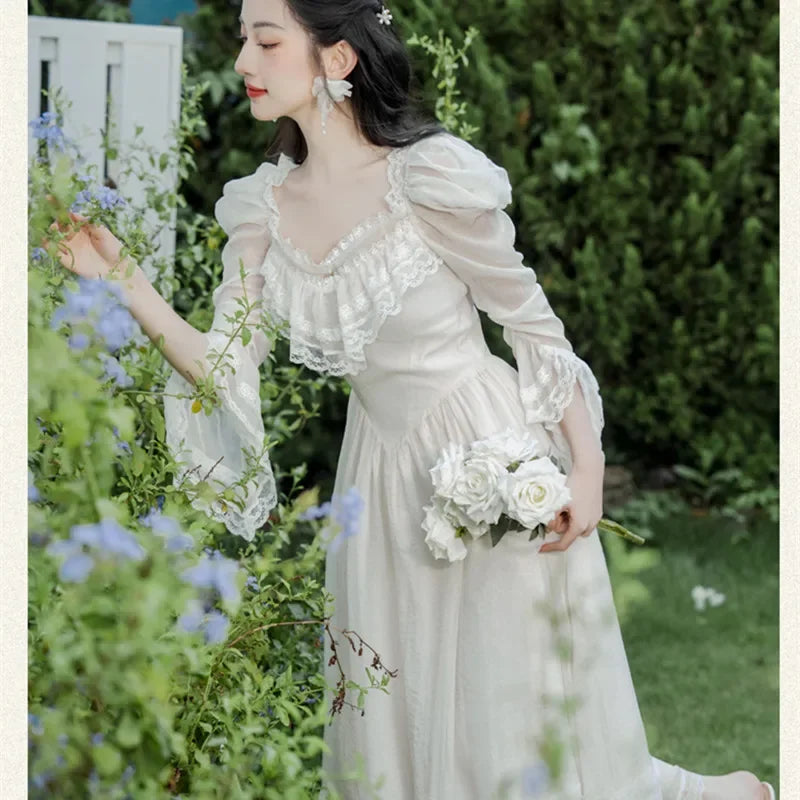 Vintage White Dress With Lace Bell Sleeves