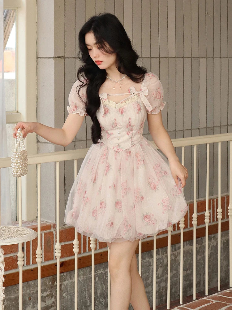 vintage floral lace dress 1950s Strap Floral Lace-Up Corset Dress main image 0