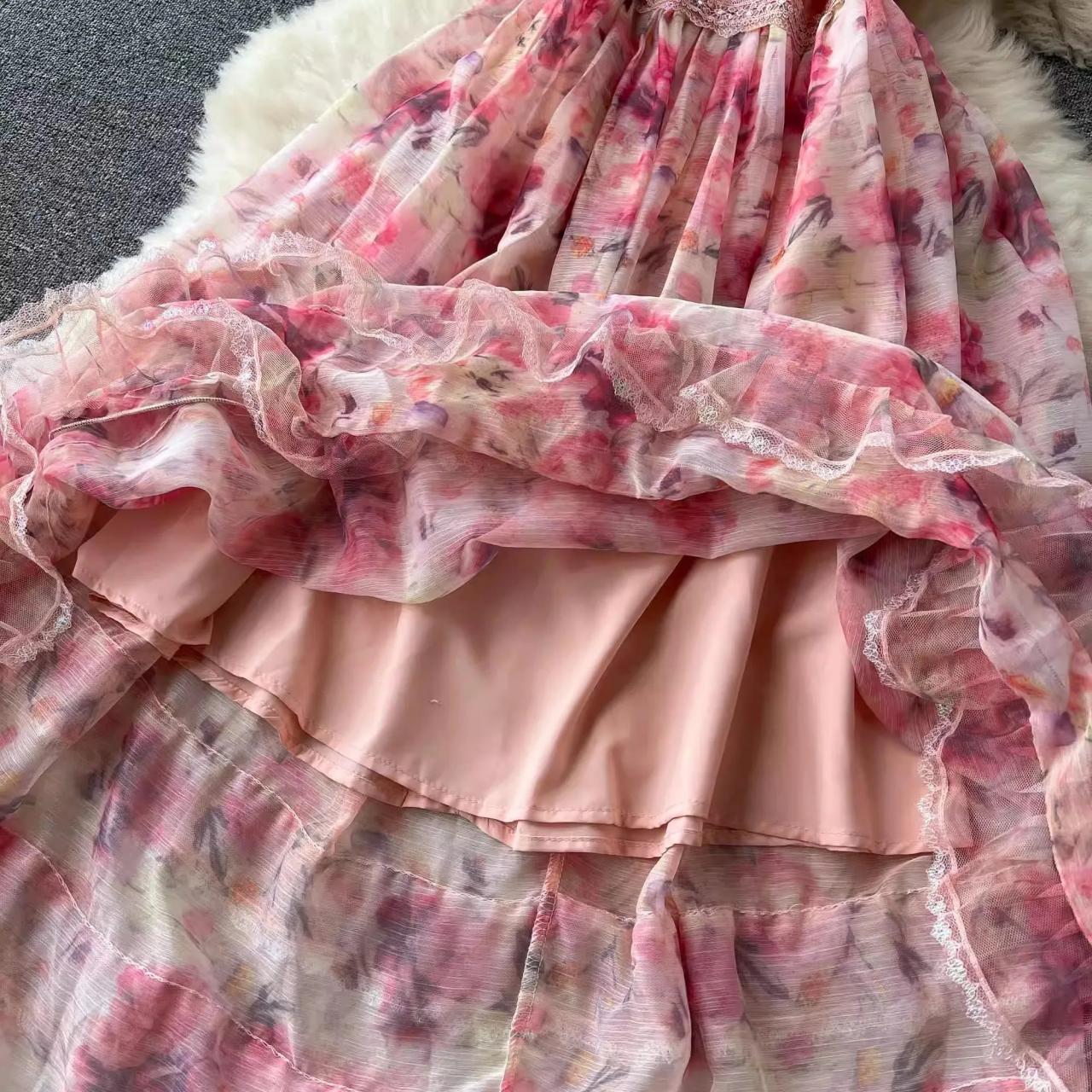 Floral Ruffle Hem Chiffon Summer Maxi Dress on Luulla