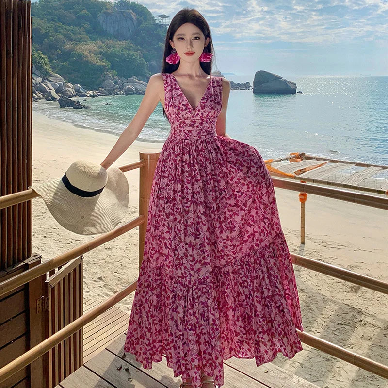 Elegant Floral Maxi Dress For Beach Vacations on Luulla