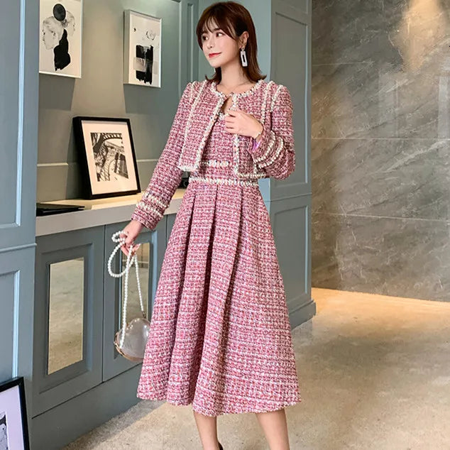 Tweed long sleeve dress on sale
