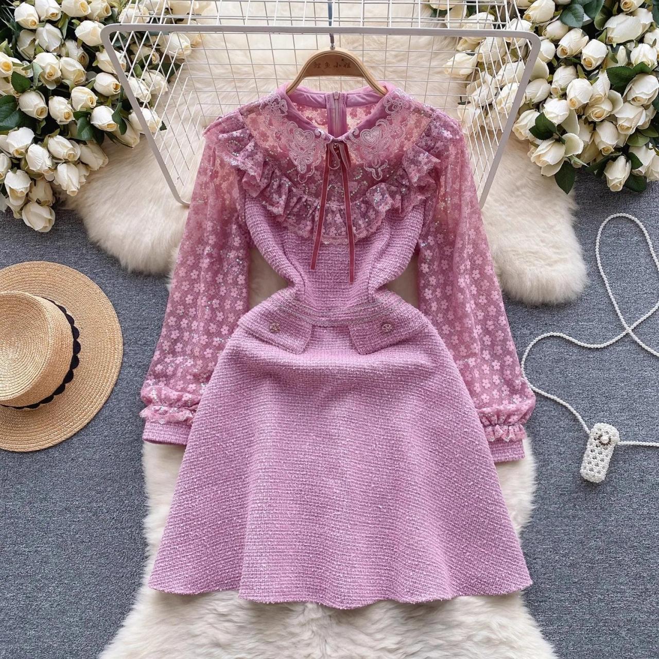 knee length dresses for ladies Elise pink bow-detail split-neck midi dress main image 0