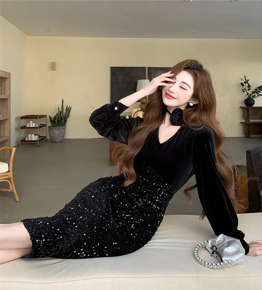 long sleeve sparkly formal dress Glitter Long Sleeve Mermaid Dress by Ladivine CD864