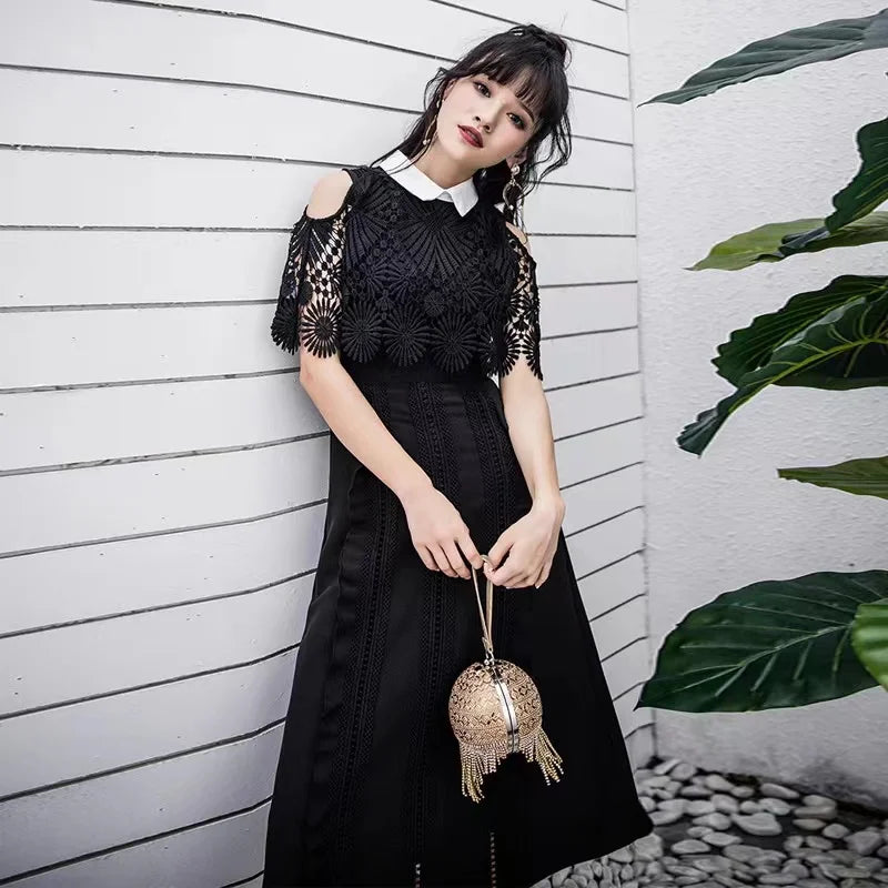 cold shoulder black dress Micro-Pavé Cold-Shoulder Mini Dress Black / L