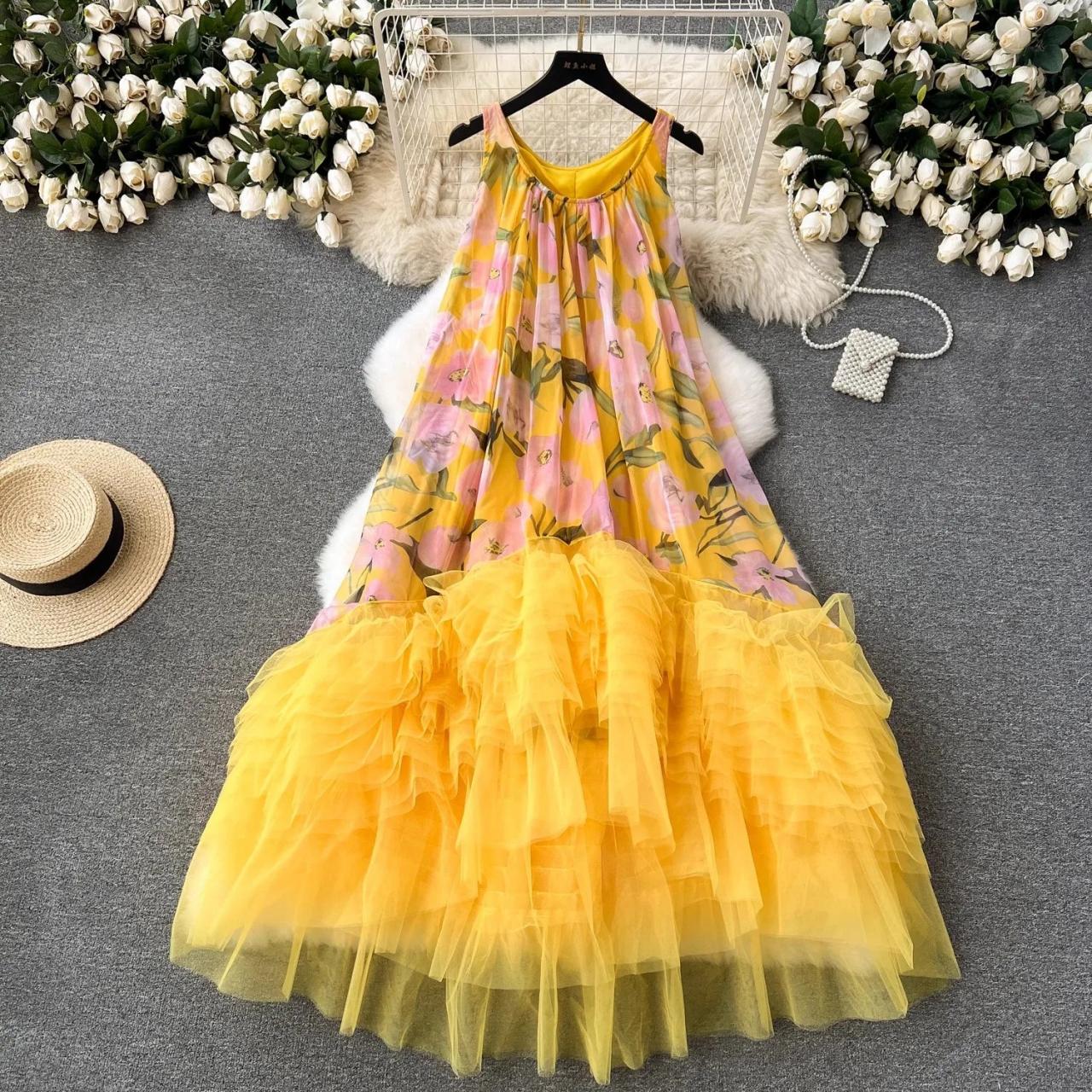 Yellow tulle maxi skirt sale