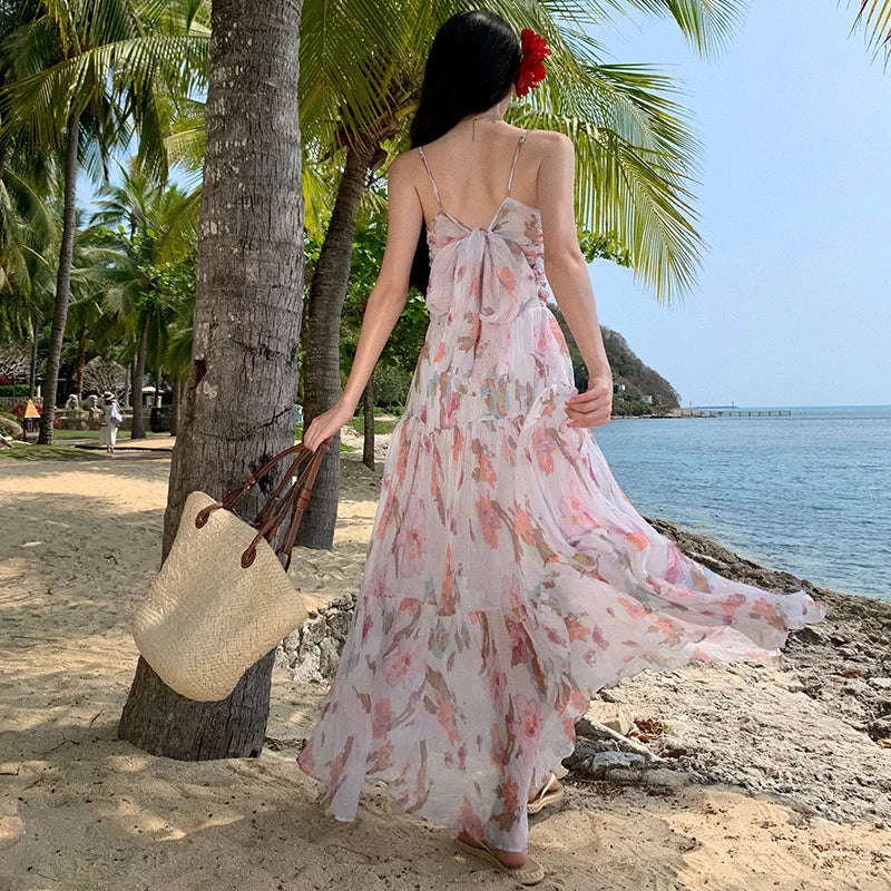 Floral Chiffon Summer Beach Maxi Dress