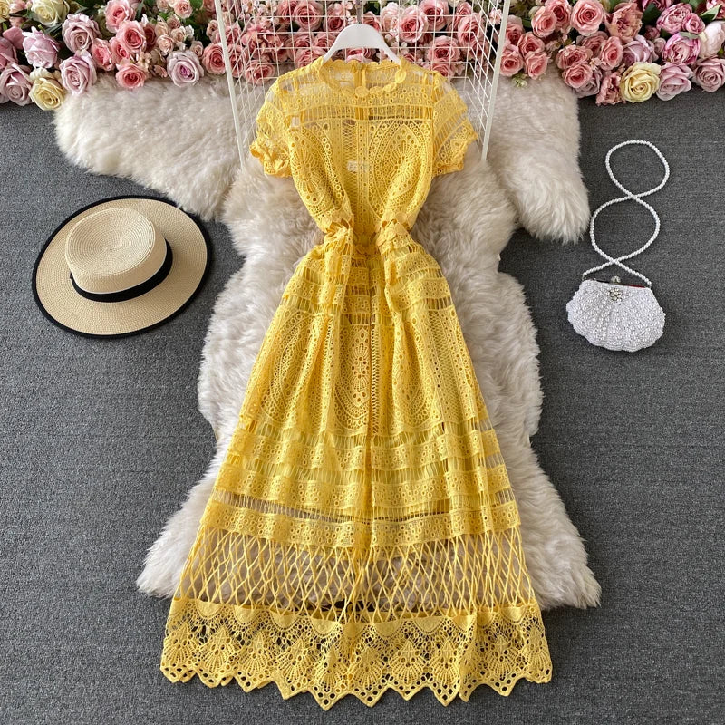 Yellow lace summer dress on sale