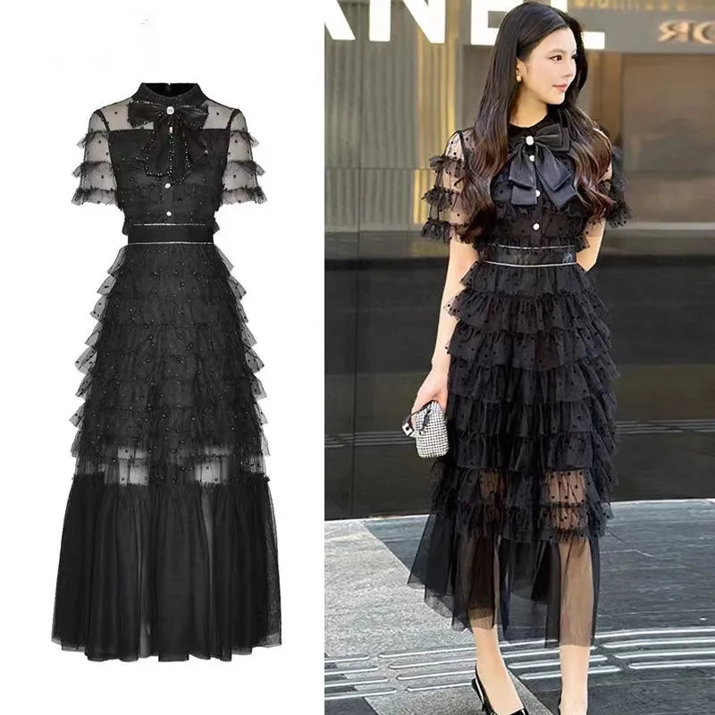 Layered tulle midi dress top
