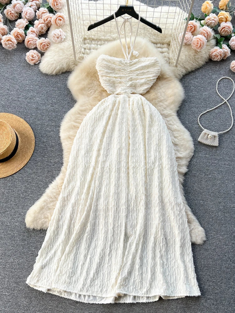 Elegant White Lace Halter Maxi Dress