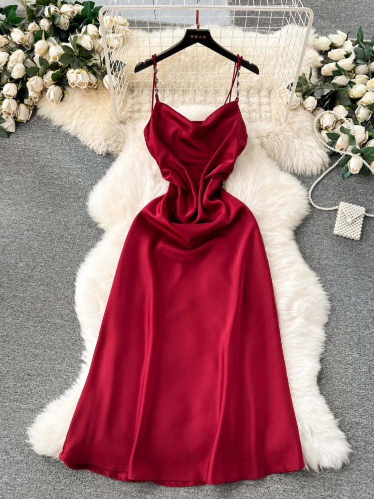 Red satin slip dress outlet