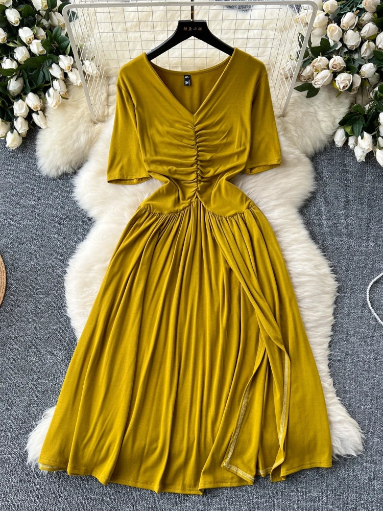 Mustard v neck dress top