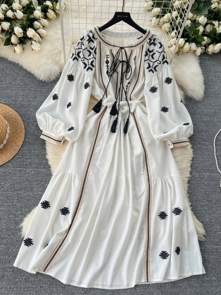 Stylegoing Boho Embroidered Long Sleeve Midi Maxi Dress