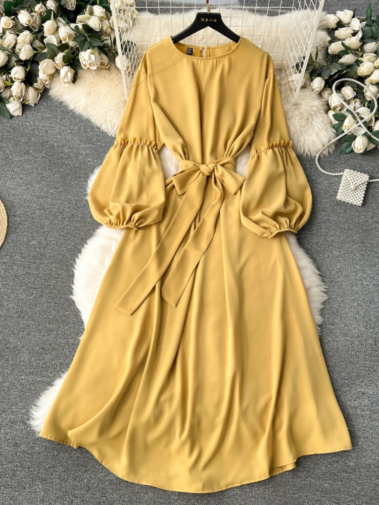 elegant mustard dress Mustard Satin Maxi - Ruffled Maxi - High-Low Maxi - Lace-Up Maxi