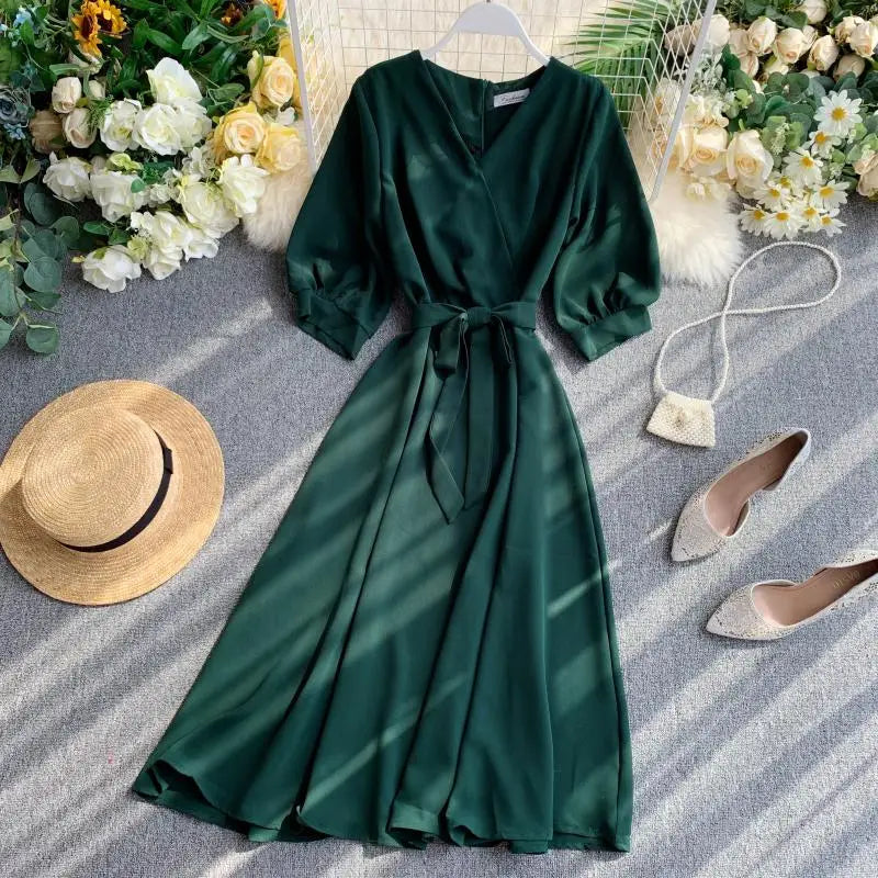slim fit dress slacks Zapakasa Women Dark Green Chiffon Flowy Long Mother of the Bride Dress  Sheath Round Neck Wedding Guest Dress with Pocket
