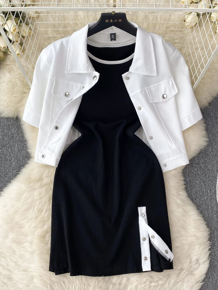 Stylish Two-Piece Black Dress with Jacket