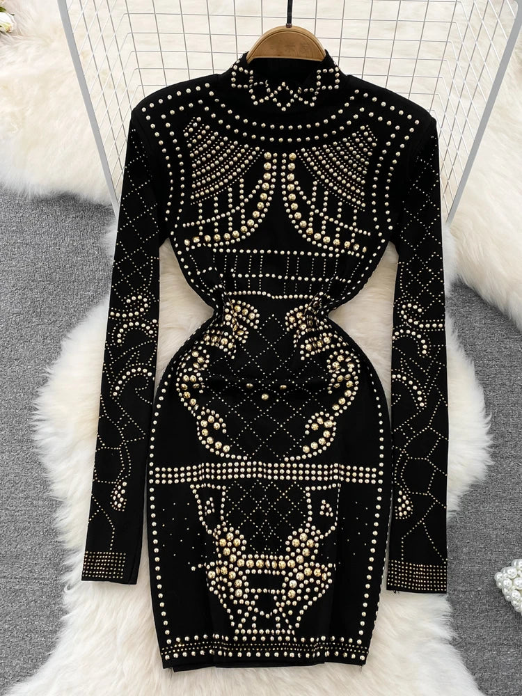 Glamorous Black Beaded Long Sleeve Mini Dress on Luulla