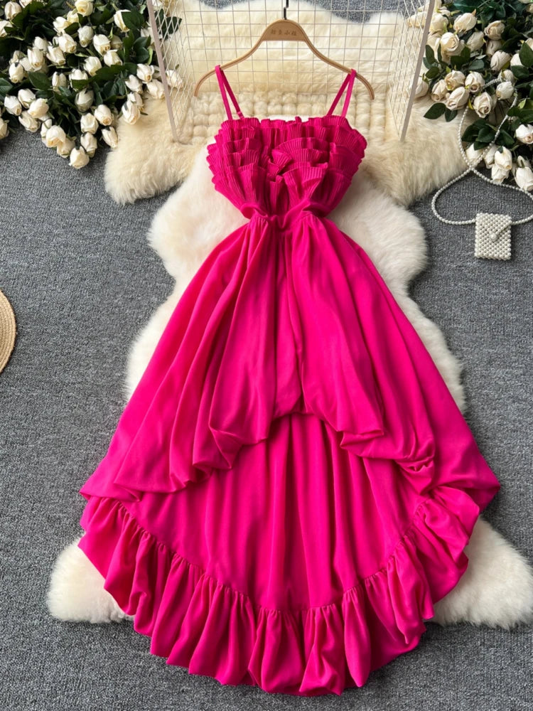 knee length dresses for ladies Vintage 1970s Hot Pink Ruffled Maxi Party Dress