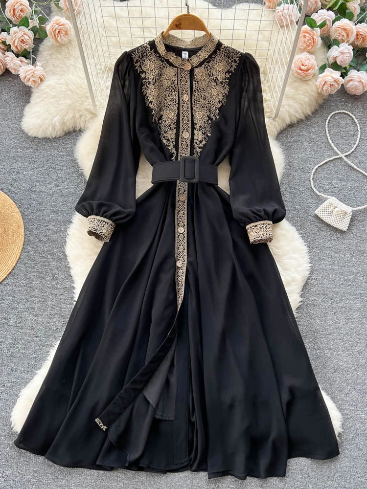 black and gold embroidered maxi dress Black Floral Embellished Gown with Gold Detailing and Long Sleeves  My  Store